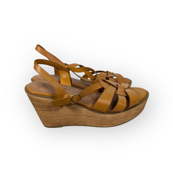 Pierre Dumas Wedges Women's 8.5 Yellow Mustard Leather Strappy Zada - Picture 6 of 8